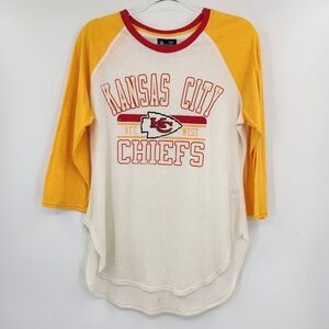 NFL Team Apparel Raglan Tee Kansas City Chiefs Size Large 3/4 Sleeve White